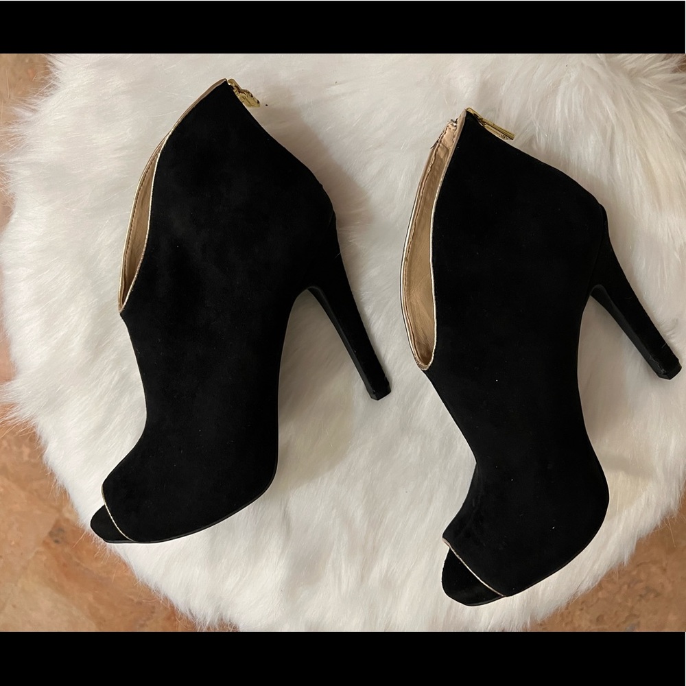 Ankle Booties With Hidden Platform and Gold tone trim
